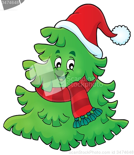 Image of Tree with Christmas hat theme 1