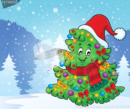 Image of Tree with Christmas hat theme 4