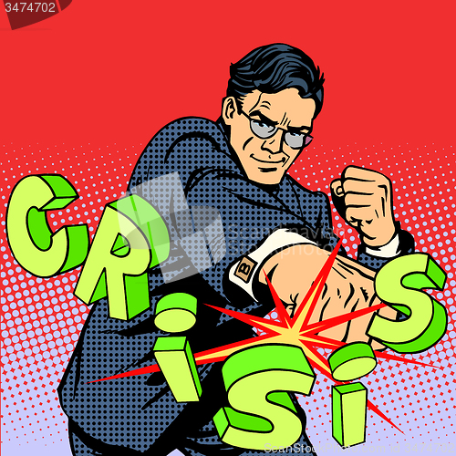 Image of Super businessman hero against crisis business concept