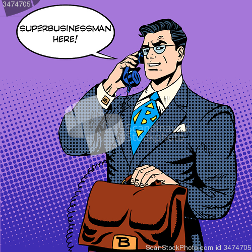 Image of Super businessman hero talking phone success finance