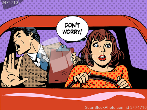 Image of woman driver driving school panic calm