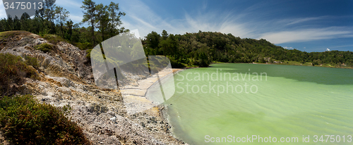 Image of wide panorama of sulphurous lake - danau linow indonesia