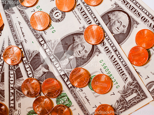 Image of Retro look Dollar coins and notes