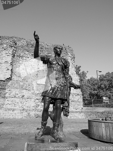 Image of Black and white Trajan statue in London