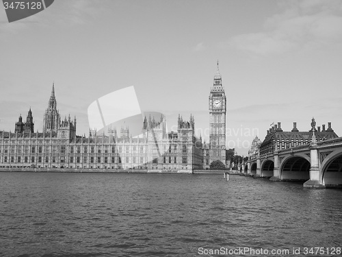 Image of Black and white Houses of Parliament in London