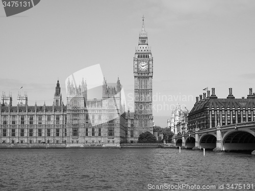 Image of Black and white Houses of Parliament in London