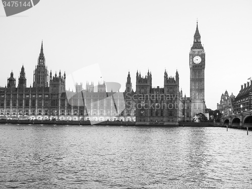 Image of Black and white Houses of Parliament in London