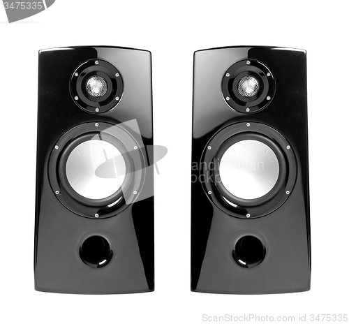 Image of black speakers with sphere