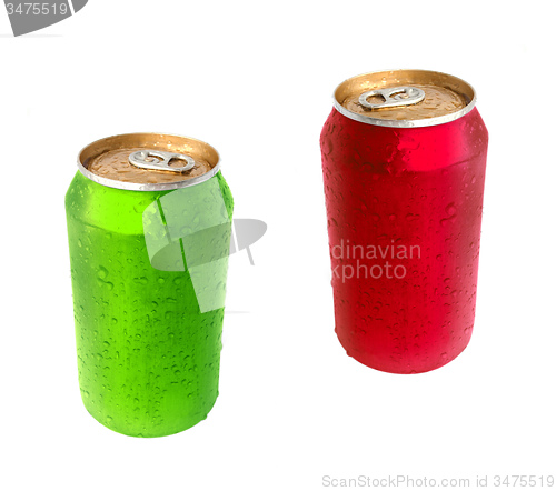 Image of Aluminum green and red drink can