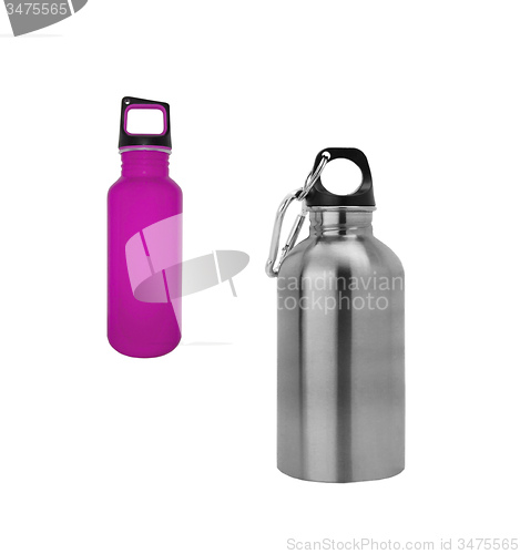 Image of Aluminium and purple flasks isolated