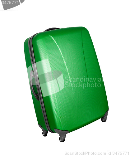 Image of green convenient suitcase on castors