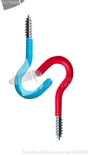 Image of blue and red screws forming the shape of a question mark