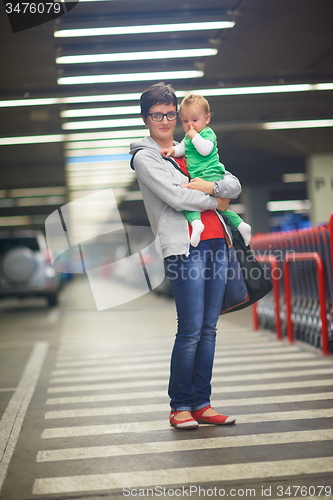 Image of mother with baby in shopping