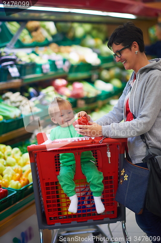 Image of mother with baby in shopping