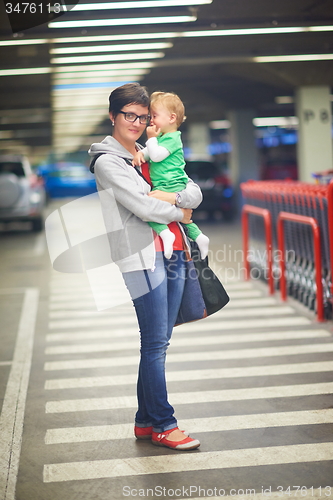 Image of mother with baby in shopping