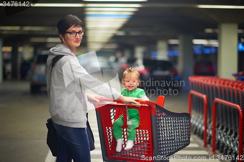 Image of mother with baby in shopping