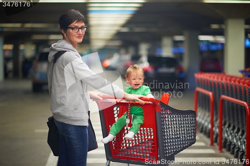 Image of mother with baby in shopping