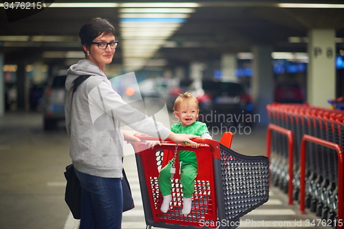 Image of mother with baby in shopping