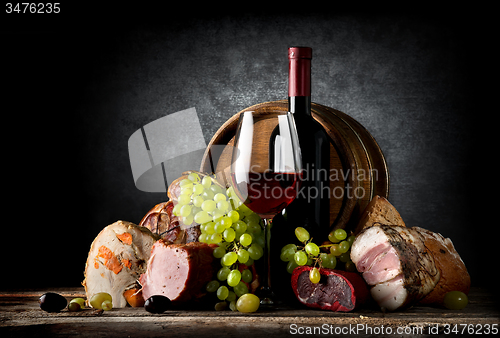 Image of Wine and food on black