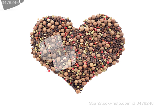 Image of Mixed peppercorns in a heart shape