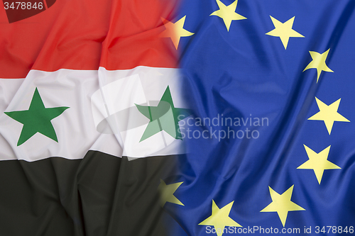 Image of Syria flag vs. European Union flag 