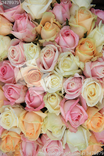 Image of Pastel roses in a wedding arrangement