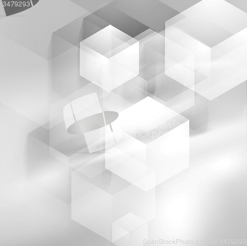 Image of Abstract grey smooth waves and tech cubes