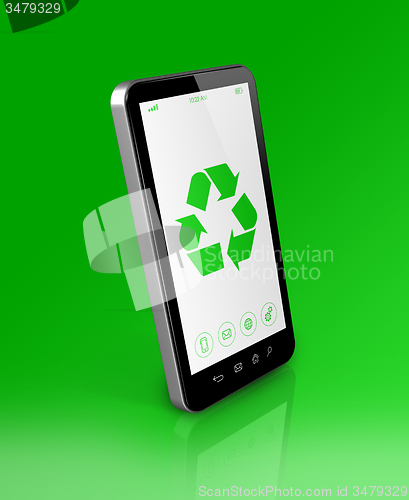 Image of Smartphone with a recycling symbol on screen. ecological concept