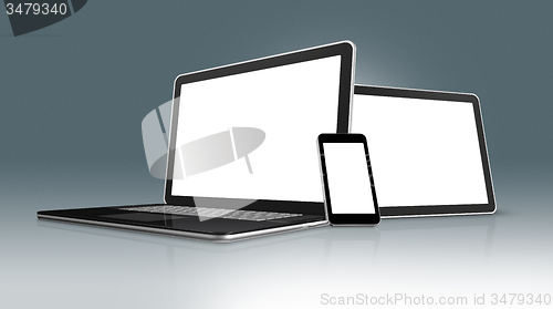 Image of High Tech Laptop, mobile phone and digital tablet pc