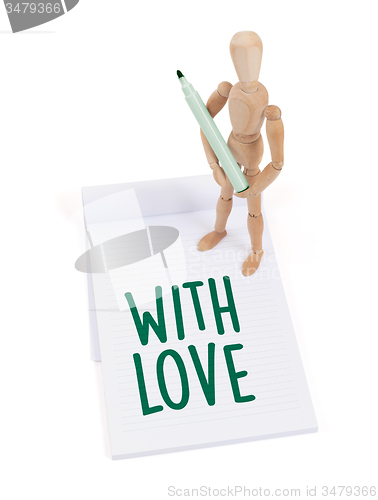 Image of Wooden mannequin writing - With love