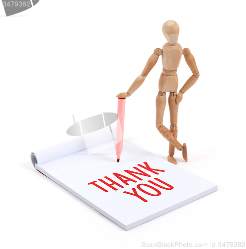 Image of Wooden mannequin writing - Thank you