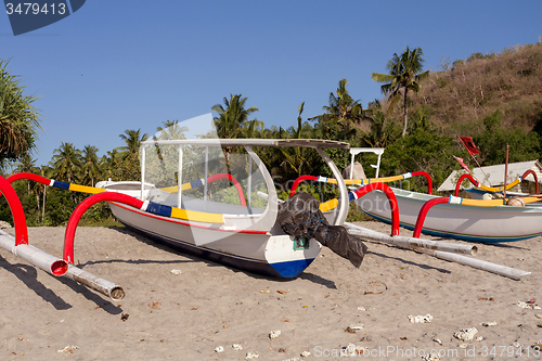 Image of Catamaran on famous sandy Nusa Penida Crystal beach