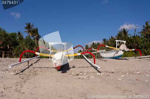 Image of Catamaran on famous sandy Nusa Penida Crystal beach