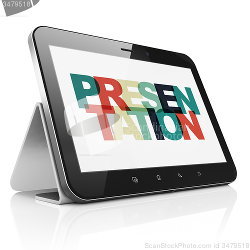 Image of Marketing concept: Tablet Computer with Presentation on  display