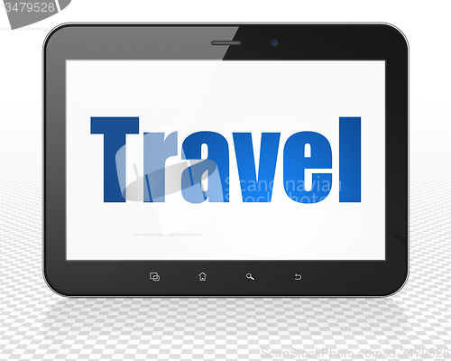 Image of Travel concept: Tablet Pc Computer with Travel on display