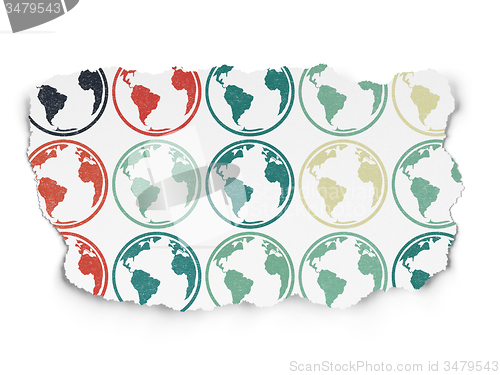 Image of Science concept: Globe icons on Torn Paper background