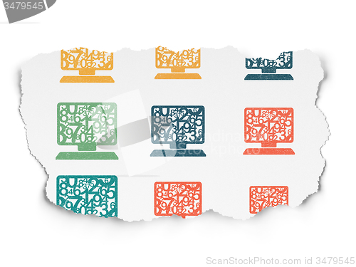 Image of Learning concept: Computer Pc icons on Torn Paper background