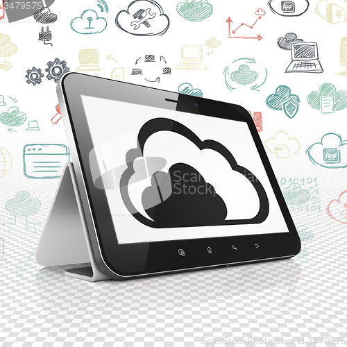 Image of Cloud technology concept: Tablet Computer with Cloud on display