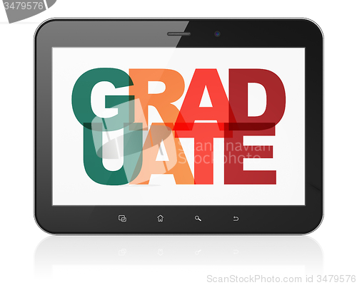 Image of Education concept: Tablet Computer with Graduate on  display