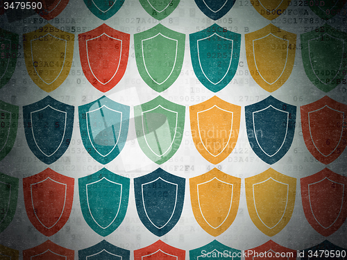 Image of Security concept: Shield icons on Digital Paper background