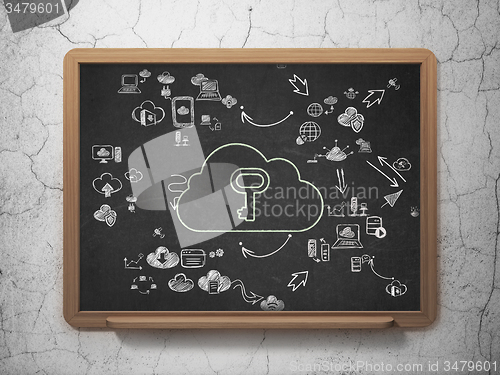 Image of Cloud technology concept: Cloud With Key on School Board background