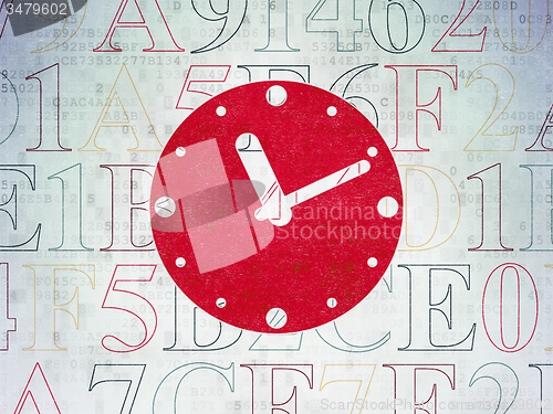 Image of Timeline concept: Clock on Digital Paper background