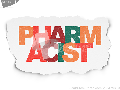 Image of Health concept: Pharmacist on Torn Paper background