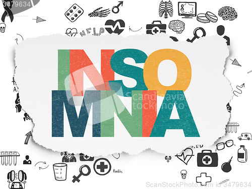 Image of Medicine concept: Insomnia on Torn Paper background