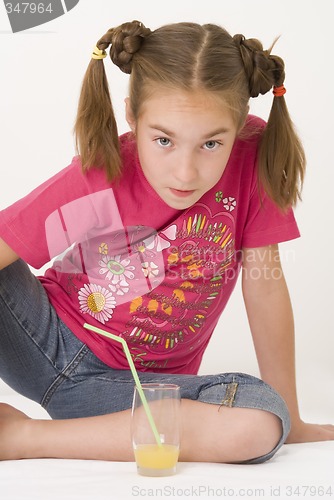 Image of Girl drinking orange juice IV