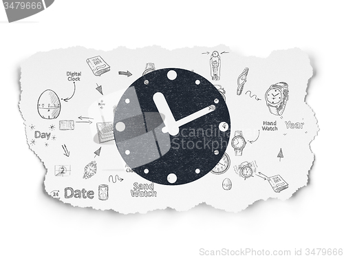 Image of Timeline concept: Clock on Torn Paper background