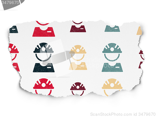 Image of Industry concept: Factory Worker icons on Torn Paper background