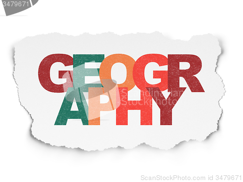 Image of Learning concept: Geography on Torn Paper background