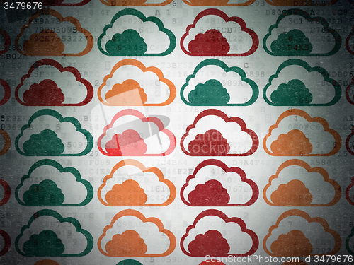 Image of Cloud technology concept: Cloud icons on Digital Paper background