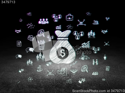 Image of Finance concept: Money Bag in grunge dark room